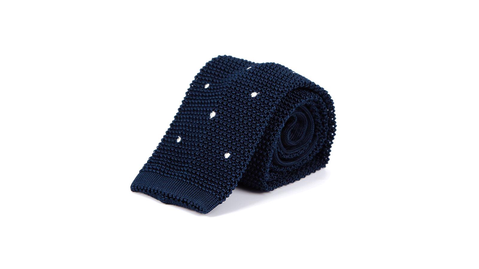 Navy Dotted Italian 100% Silk Knit Tie - slider image 