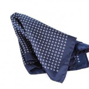 Blue Patterned Italian 100% Silk Pocket Square - 0