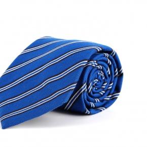 Intense Blue Striped Italian Cotton & Silk Tie - 0