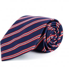 Navy Striped Italian Cotton & Silk Tie - 0
