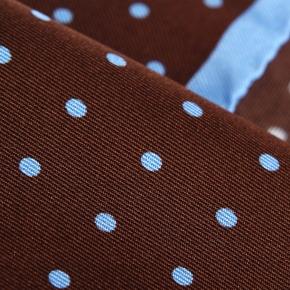 Brown & Light Blue Dotted Italian 100% Silk Pocket Square - 0