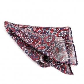 Navy, Red & Blue Paisley Italian 100% Silk Pocket Square - 1