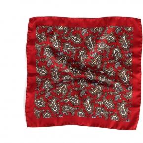 Red Paisley Italian 100% Silk Pocket Square - 0