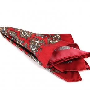 Red Paisley Italian 100% Silk Pocket Square - 1