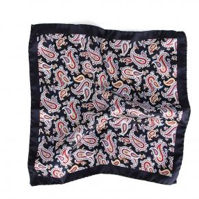 Navy, Red & Yellow Paisley Italian 100% Silk Pocket Square - 0