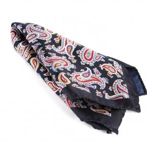 Navy, Red & Yellow Paisley Italian 100% Silk Pocket Square - 1
