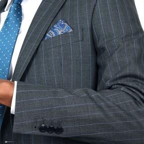 Premium Blue Stripe Grey 150s Suit - 0