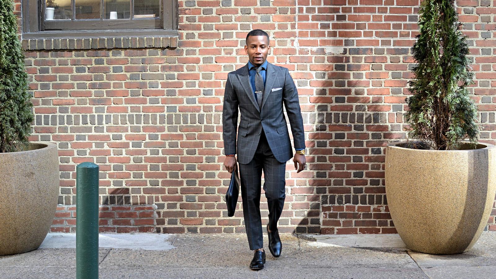 Men's Style Pro Grey Plaid Suit - slider image 2