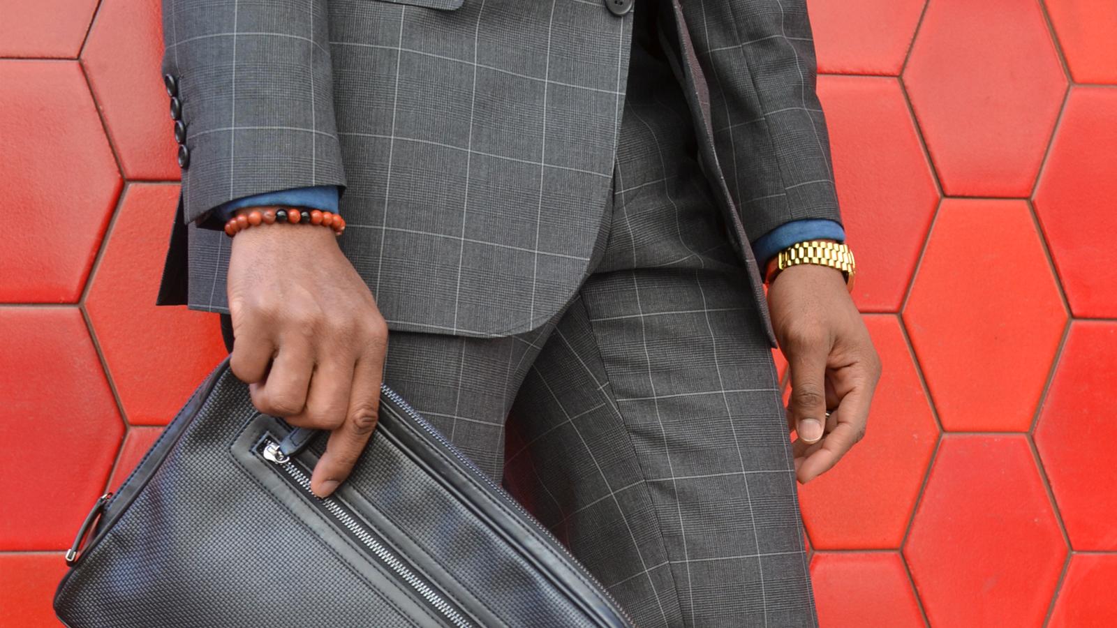Men's Style Pro Grey Plaid Suit - slider image 3