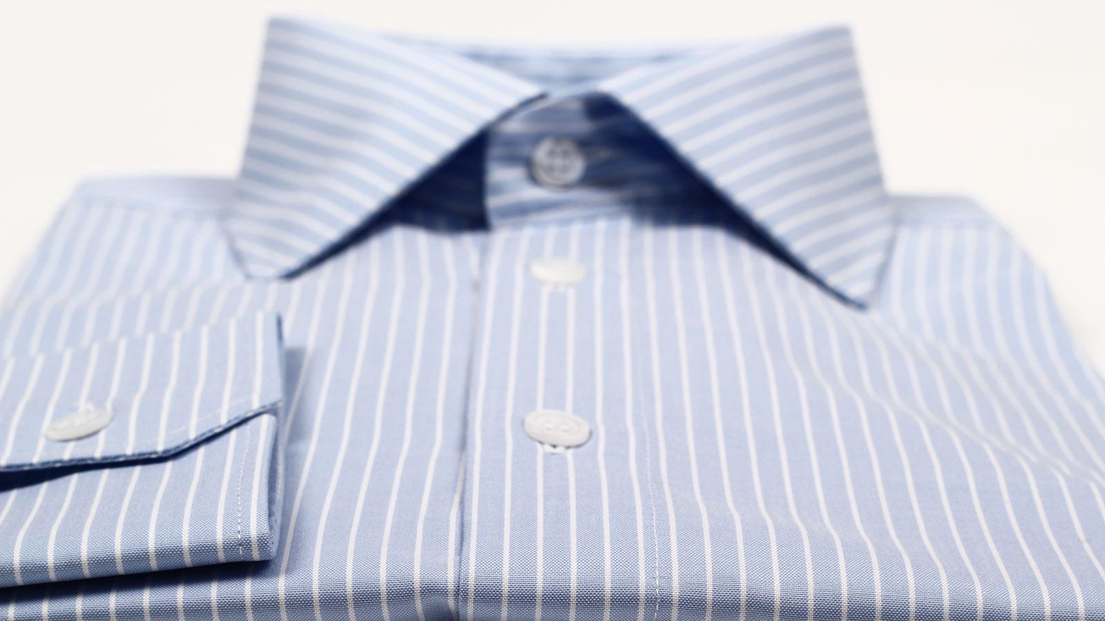 White Striped Blue Two-Fold Cotton Shirt - Oliver Wicks