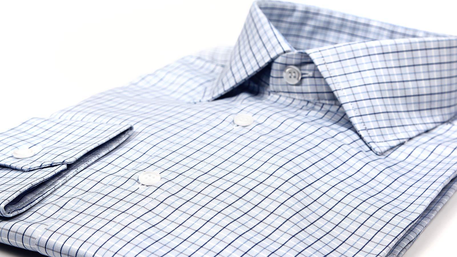 Blue Checked Blue TwoPly Cotton Shirt Oliver Wicks
