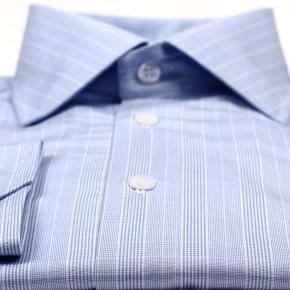 Light Blue Plaid Two-Fold Cotton Shirt - thumbnail image 1
