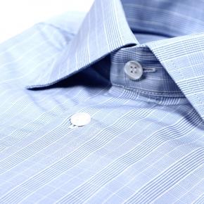 Light Blue Plaid Two-Fold Cotton Shirt - 3