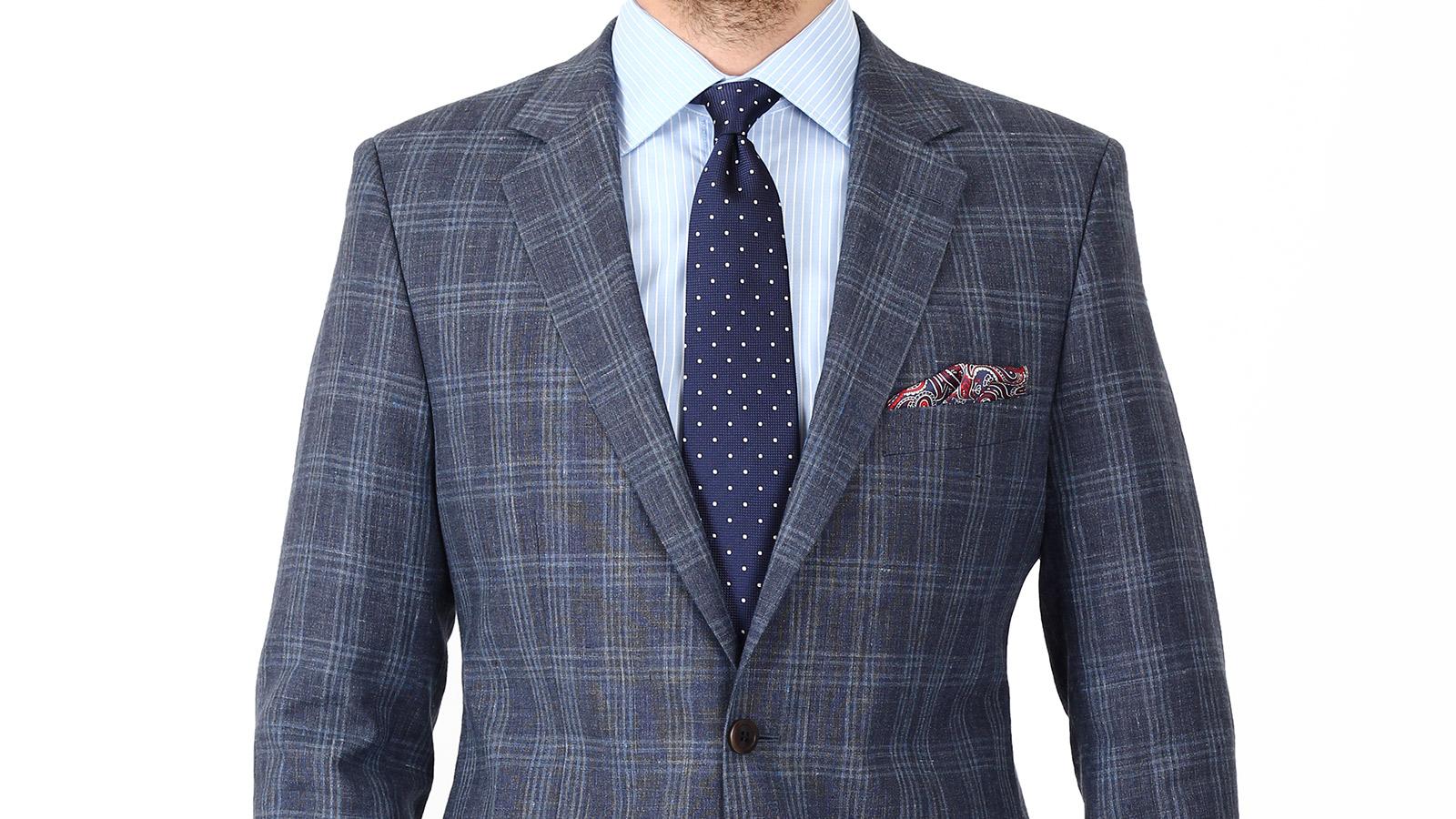 Charcoal Blue Check Wool & Linen Suit - slider image 2