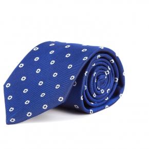 Intense Blue Italian 100% Silk Tie With A Floral Pattern - 0