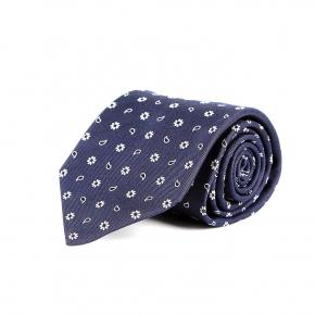 Navy Paisley & Daisy Italian 100% Silk Tie - 0