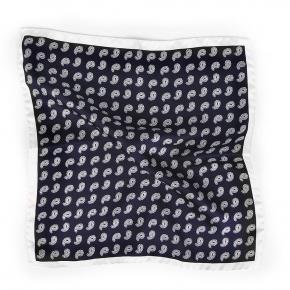 Navy Paisley Italian 100% Silk Pocket Square - 0