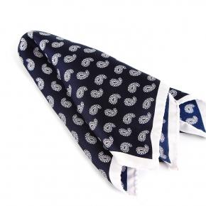 Navy Paisley Italian 100% Silk Pocket Square - 1