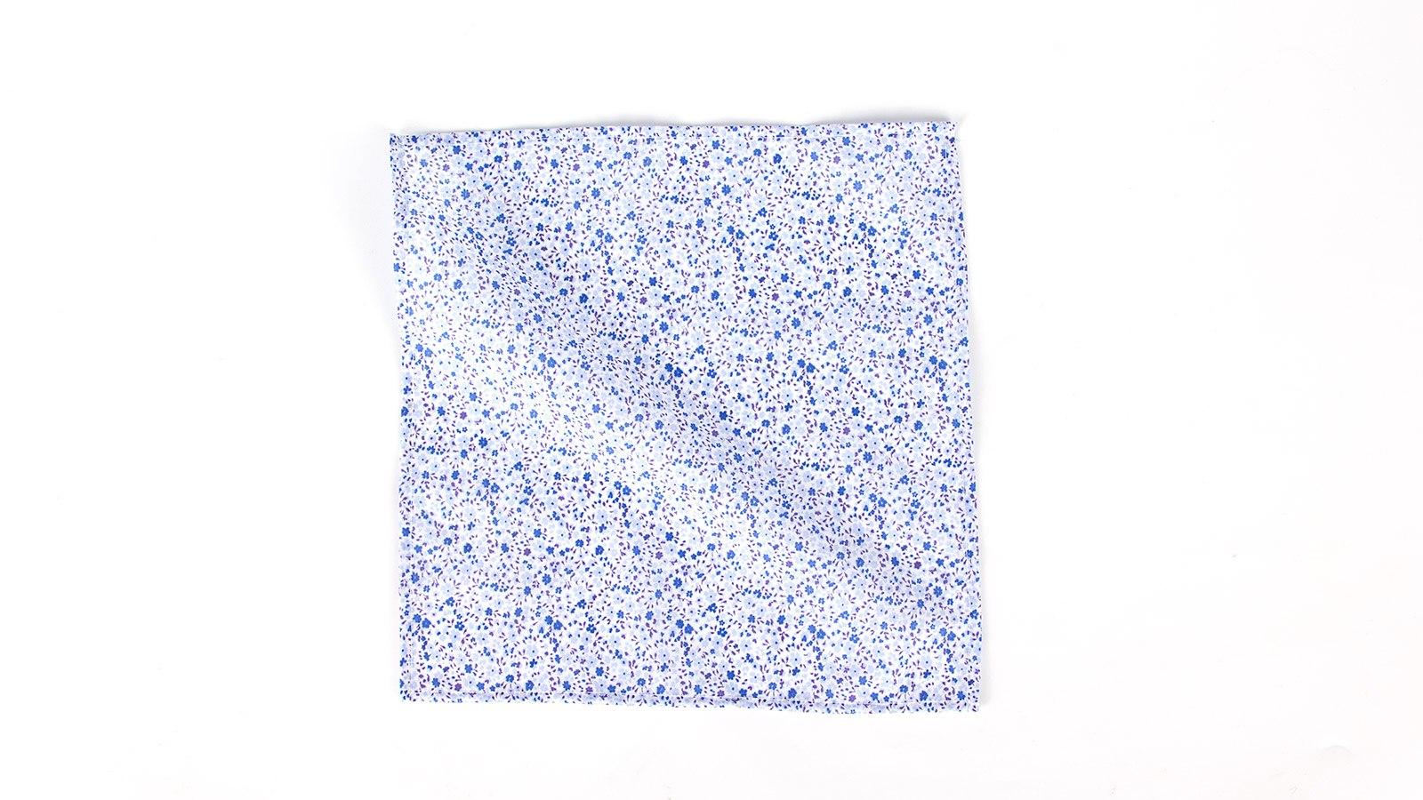 Blue Floral Patterned Cotton Pocket Square - slider image 2