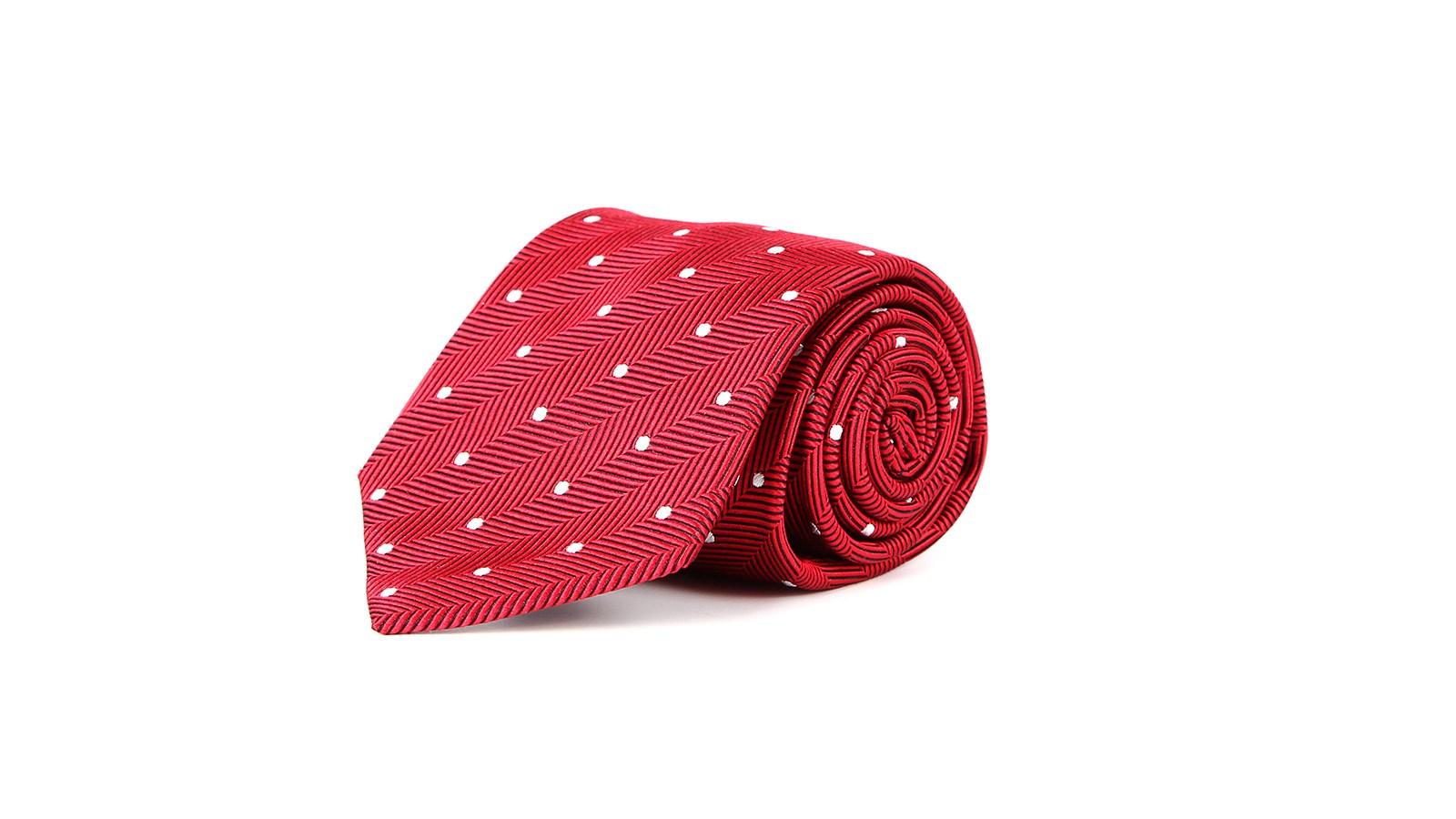 Red Dotted Herringbone 100% Silk Tie - slider image 1