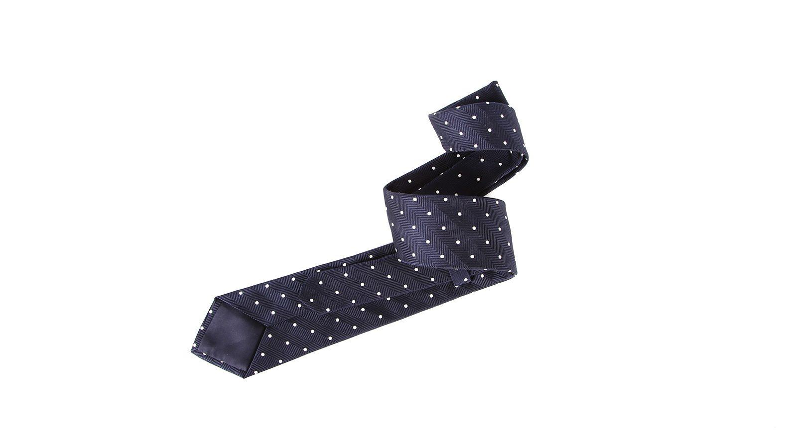 Navy Dotted Herringbone 100% Silk Tie - slider image 2