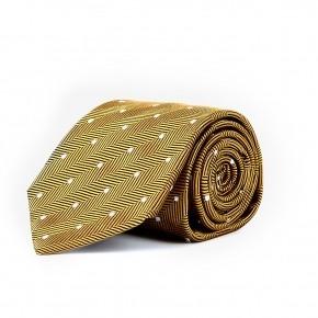 Dark Gold Dotted Herringbone Italian 100% Silk Tie - 0