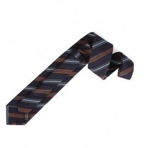 Navy, Blue & Brown Handmade 100% Silk Tie - 1