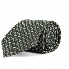 Dark Olive Green Floral Italian Handmade Silk & Cotton Tie - 0