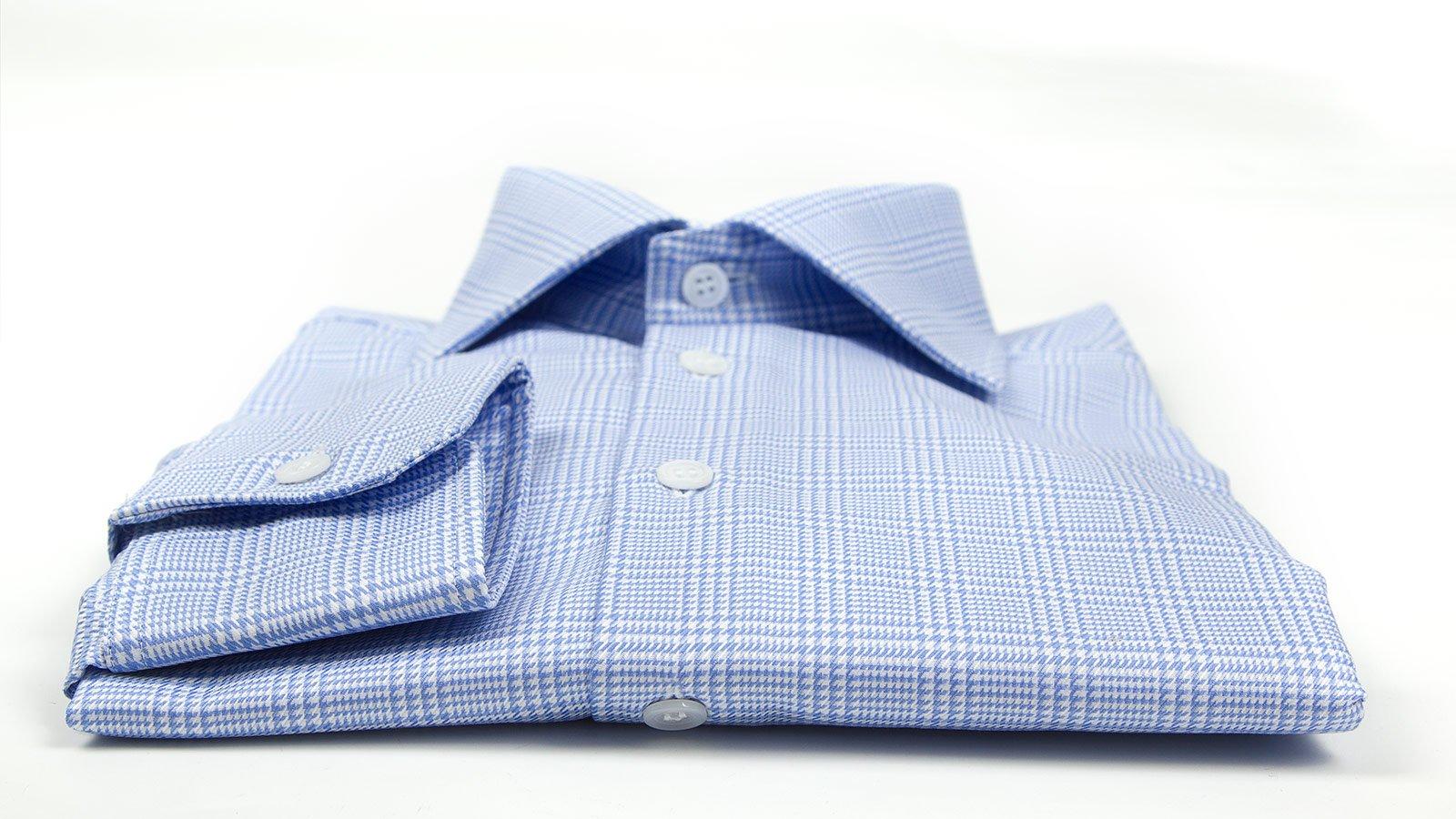 Blue Plaid Houndstooth Two-Fold Cotton Shirt - slider image 2