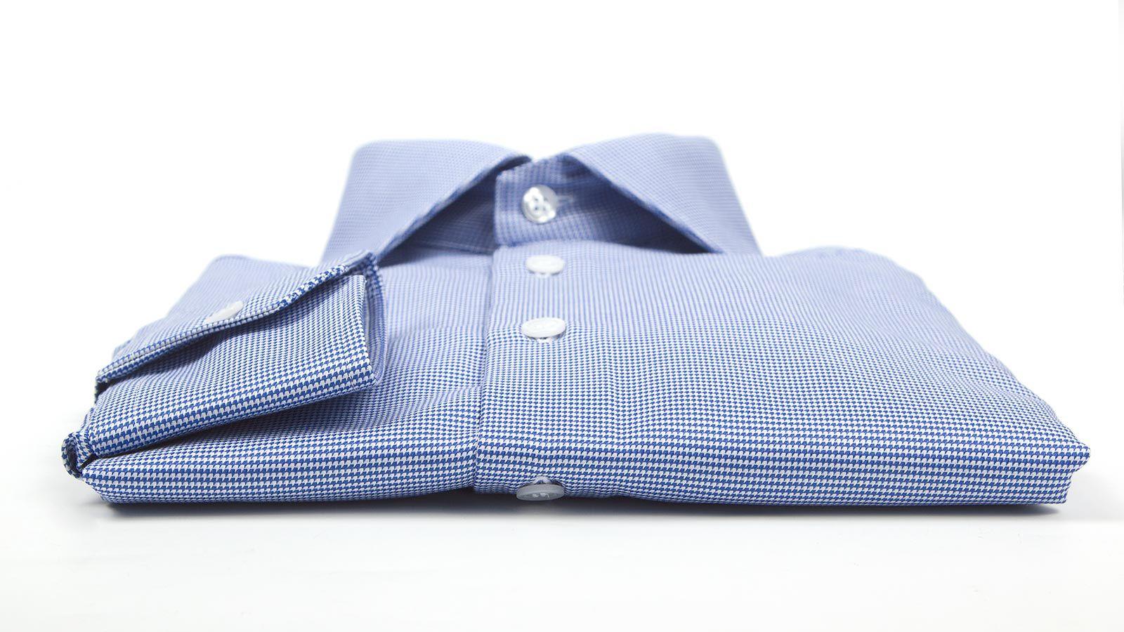 Micropatterned Blue Cotton Shirt - slider image 2