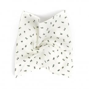 White Linen Pocket Square with Green Flowers - 0