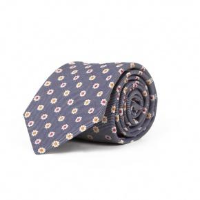 Light Blue Italian Silk and Cotton Tie with Daisies - 0
