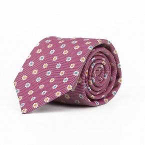 Italian Silk and Cotton Red Tie with Daisies - 0