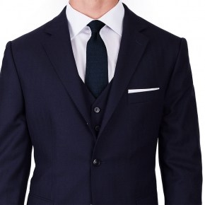 Navy Herringbone 3 Piece Suit - 1