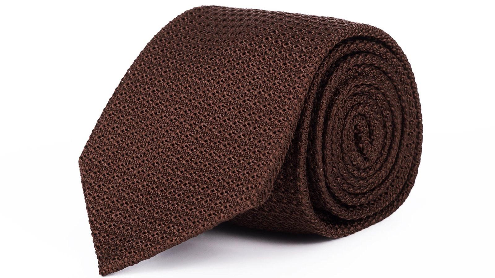 Brown 100% Grenadine Silk Tie - slider image 