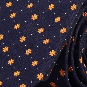 Navy Italian Handmade 100% Silk Tie with Gold Floral Pattern - 0