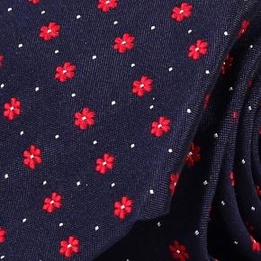 Navy Italian Handmade 100% Silk Tie with Red Floral Pattern - 0