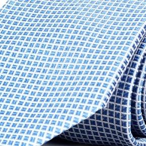 Light Blue Check Italian 100% Silk Tie - 0
