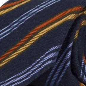 Navy with Red & Gold Stripes 100% Bourette Silk Tie - 0