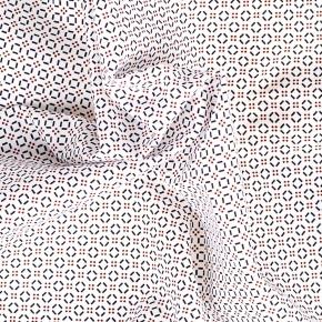 White Pocket Square with Navy and Red Pattern - 0