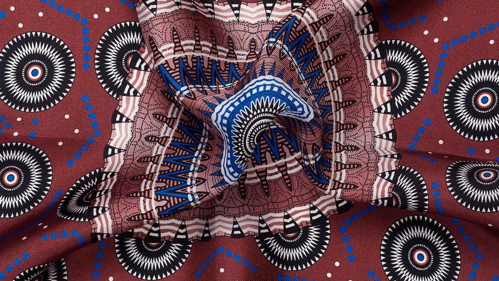 Brown & Blue Multi Pattern Italian 100% Silk Pocket Square - slider image 