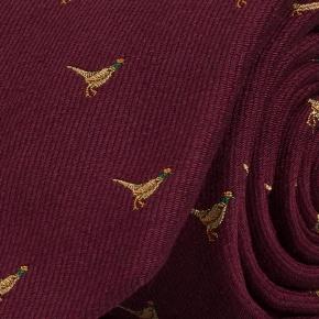 Pheasant Pattern Burgundy Wool & Silk Tie - 0