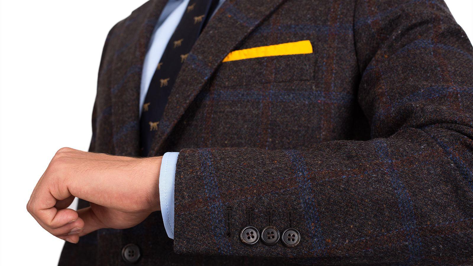 Blue Check Brown Shetland Tweed Blazer - slider image 1