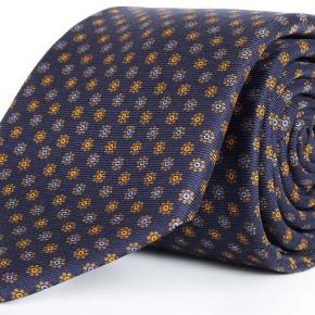 Navy & Bronze Floral 28 Momme Silk Tie - 0