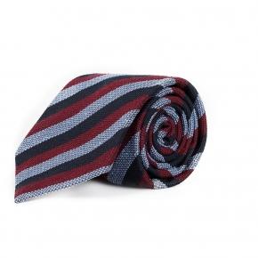 Navy, Red & Sky Blue Bourette Silk Tie - 0