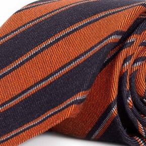 Blue & Copper Striped Wool & Silk Tie - 0
