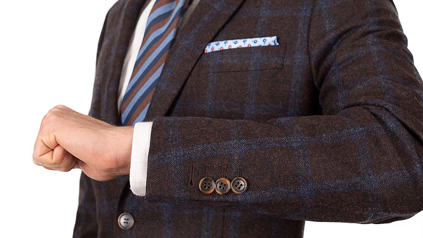 Blue Windowpane Brown Wool & Cashmere Suit - slider image 2