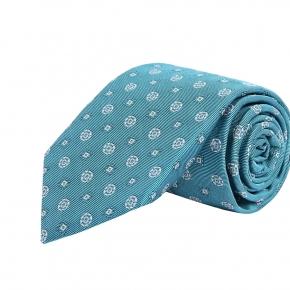 White Shapes Sky Blue Silk Tie - thumbnail image 1