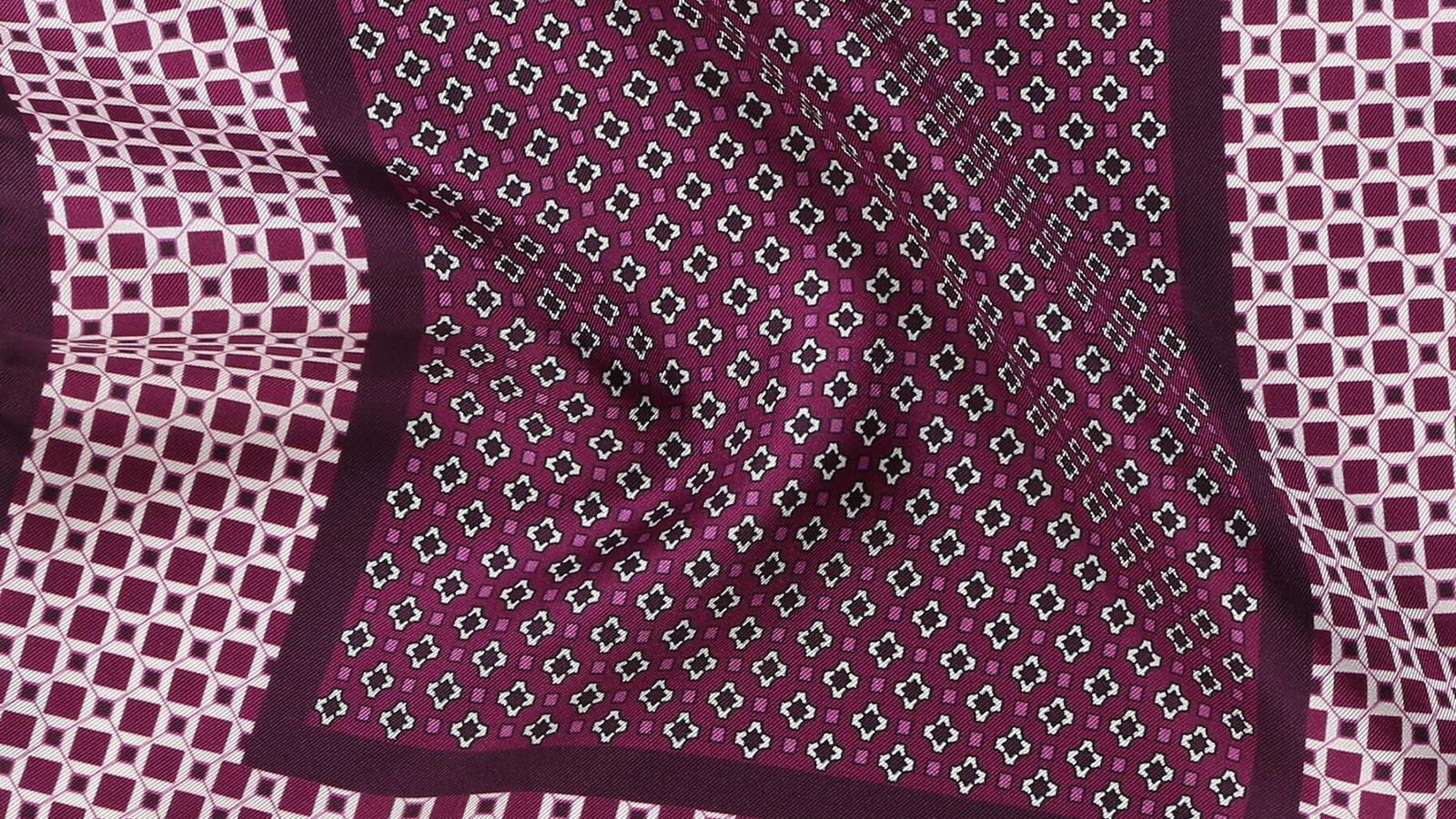 Purple & White Italian 100% Silk Pocket Square - slider image 