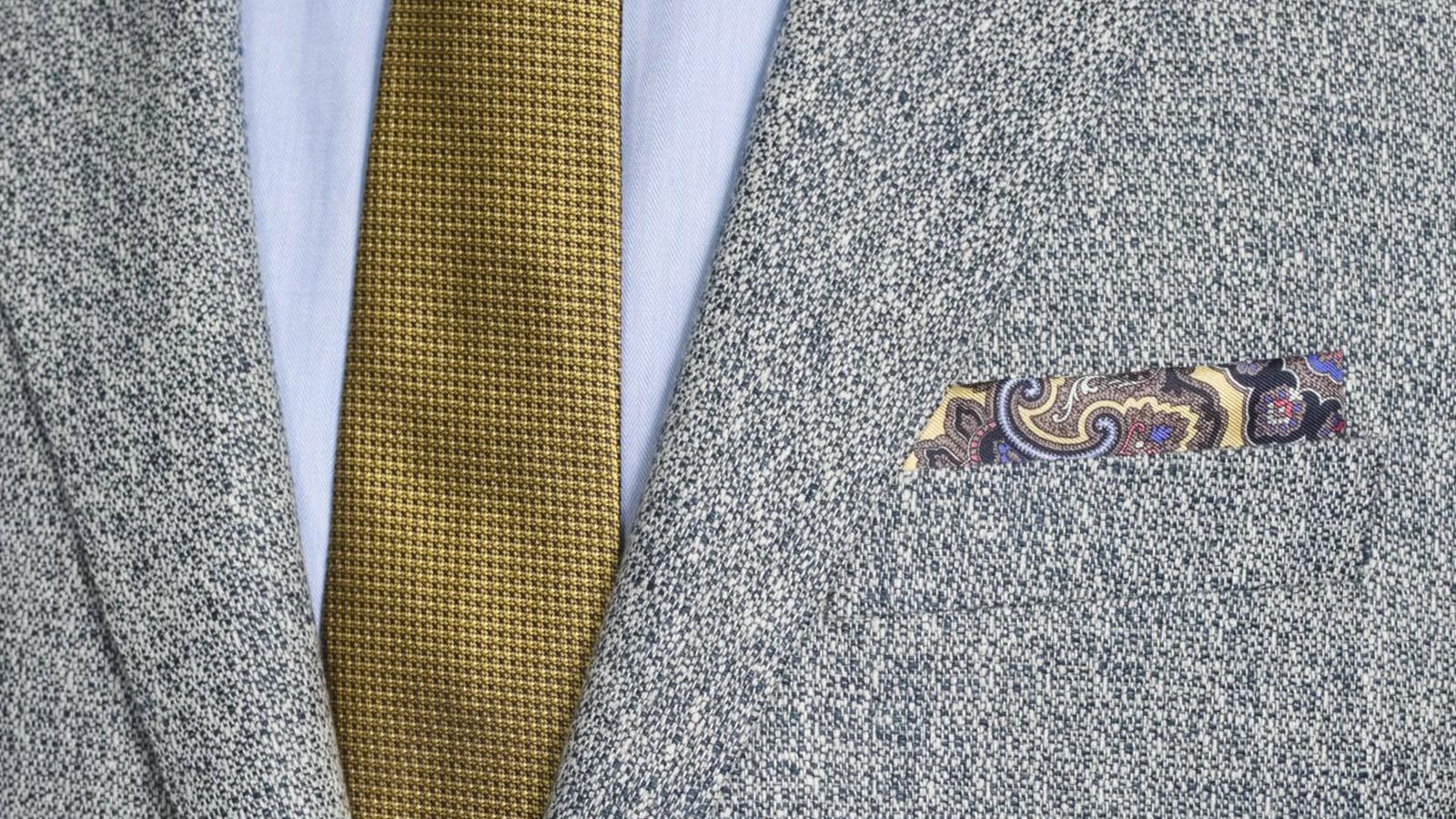 White & Navy Blue Melange Wool Silk & Linen Blazer - slider image 2